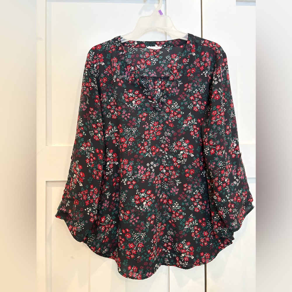 Maurices Floral Blouse - Black and Red